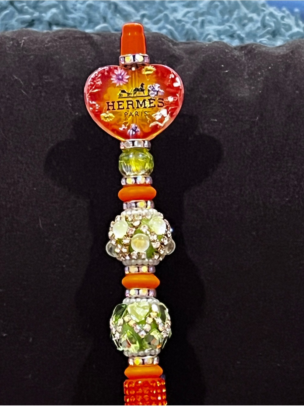Hermes floral UV reactive focal fancy beaded pen